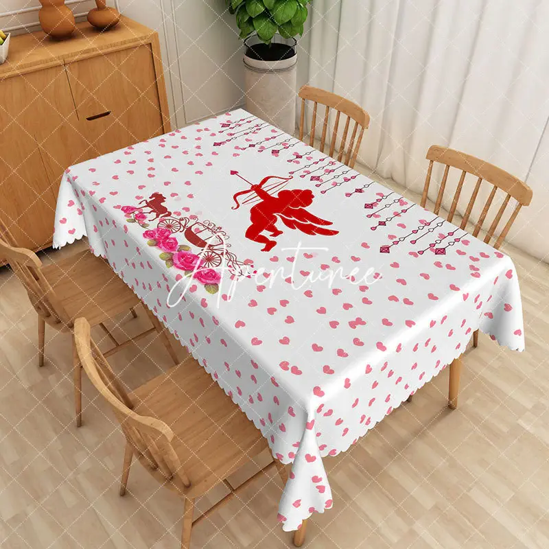 Aperturee Cupid Love Valentine'S Day Rectangular Tablecloth, 52 x 70 inch, 30.82 USD, rectangle tablecloths, ZWH01860-A