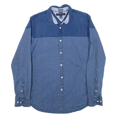 TOMMY HILFIGER Denim Shirt Blue Striped Long Sleeve Mens S