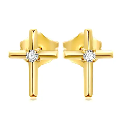 18K Gold Moissanite Cross Stud Earrings