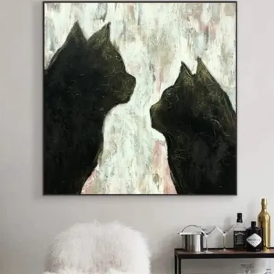 Abstract Cats Paintings On Canvas Creative Minimalist Artwork Original Pet Painting Textured Animal Wall Art | CATS VENUE