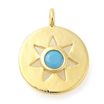 Flat Round Rack Plating Brass Micro Pave Cubic Zirconia Pendants Charms