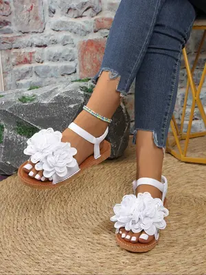 Women's Fashionable Flower Decorated Sandals Boho Sandals, Elegant Sandal, , Casual Comfortable Flat Sandals for Summer, Ligh...