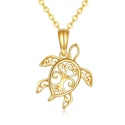 14K Gold Sea Turtle Pendant Necklace