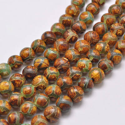 Tibetan Style Turtle Back Pattern dZi Beads Strands