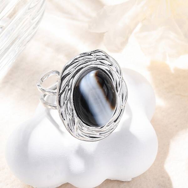Oval Natural Banded Agate Finger Rings