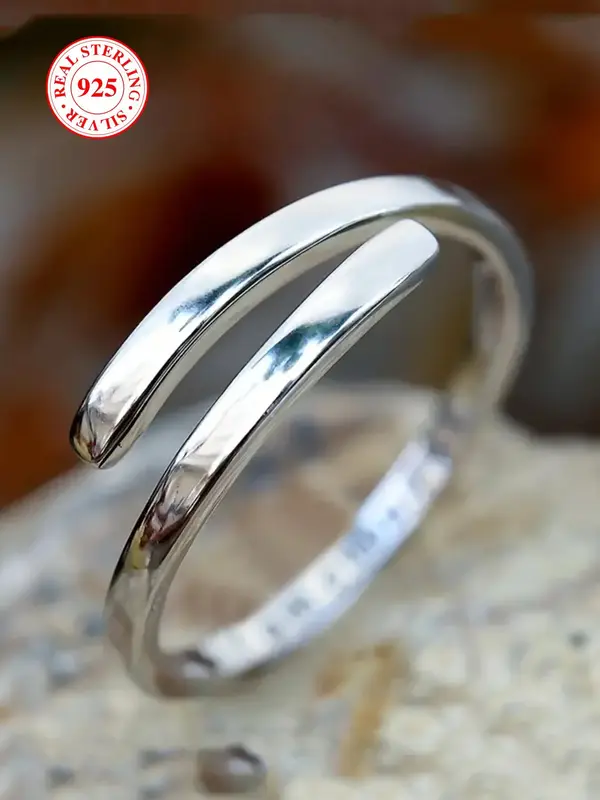 925 Sterling Silver Minimalist All-match Cuff Ring, Personality Encouragement Gift for Teens Girls Women, Fashion Accessories...