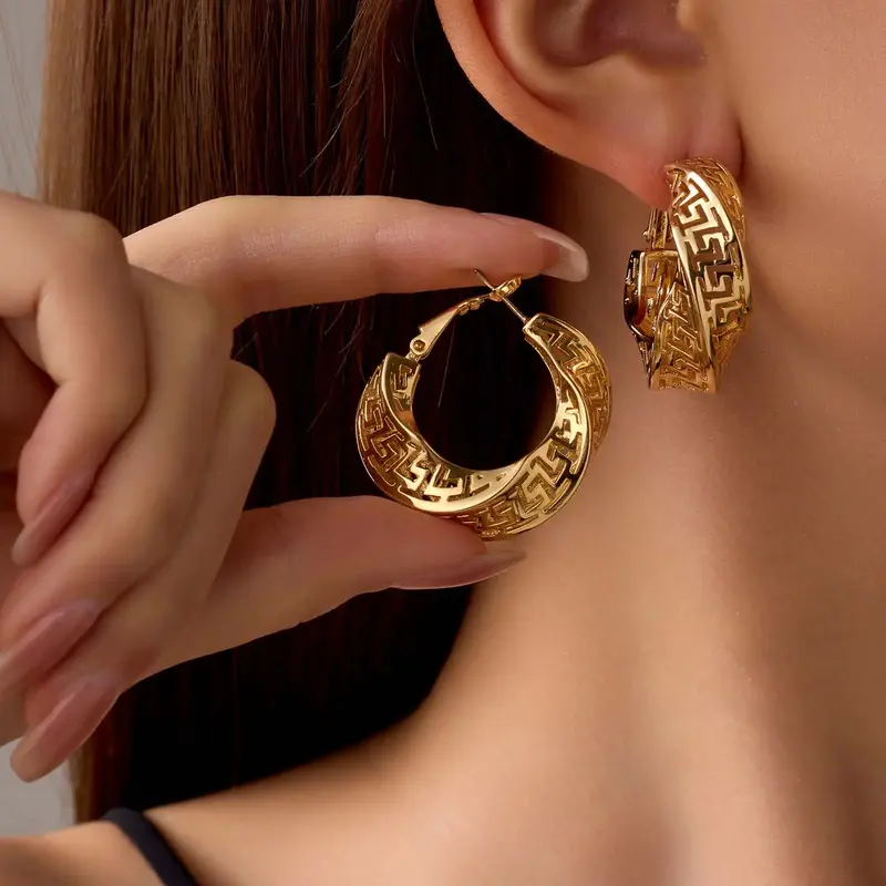 Hollow earrings golden pair geometric ear jewelry fashion accessories gift