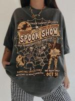 Spook Show Tee Unisex Comfort Colors Vintage Halloween Shirt - Frankenstein Grunge Design with Skeletons for Men & Machine Wa...