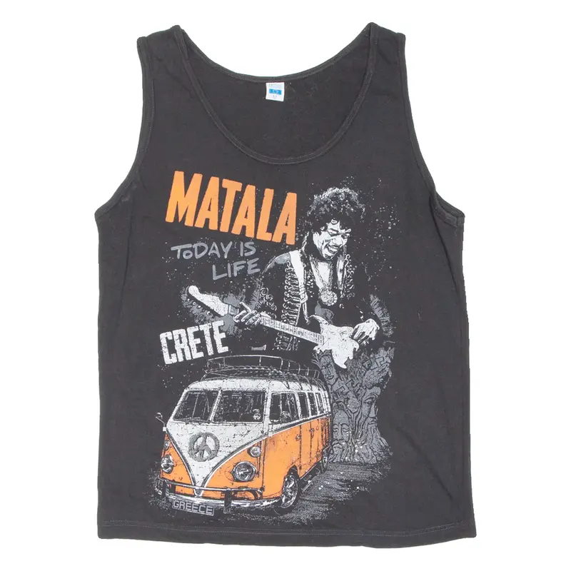 Matala Today Is Life Crete Mens Band Vest Black Sleeveless USA M