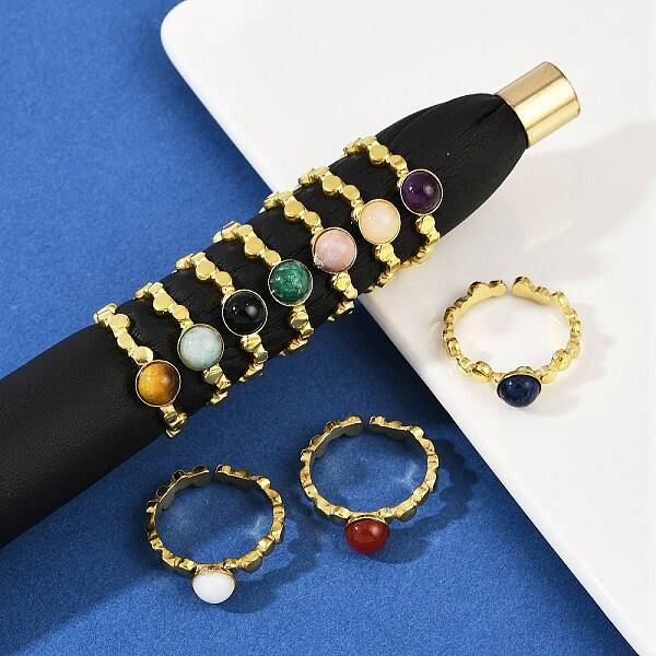 316 Stainless Steel with Natural Mixed Gemstone Cuff Rings