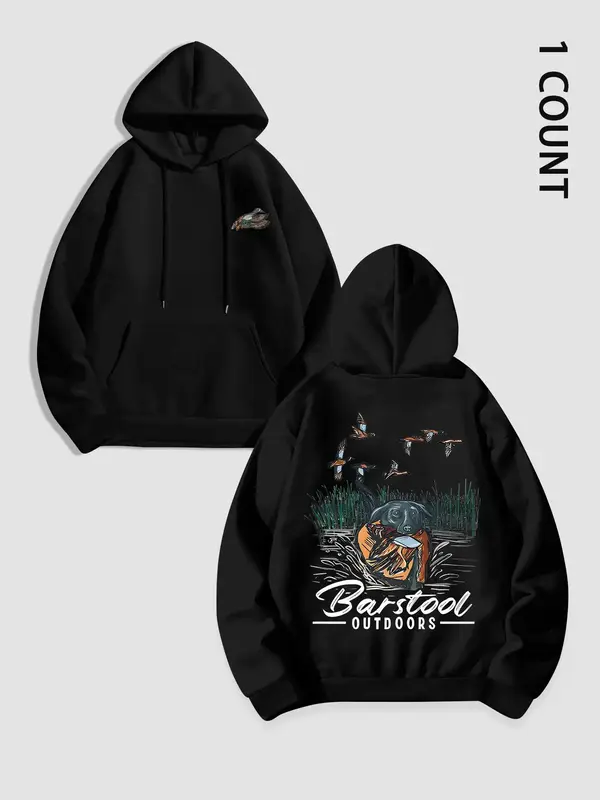 Unisex Men's Duck Hunting Graphic Print Pocket Drawstring Hoodie, Regular Fit Casual Long Sleeve Hooded Sweatshirt, Men's Top...