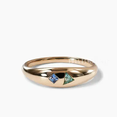 Flush Set Alexandrite Emerald Dome Wedding Ring in 14K Rose Gold