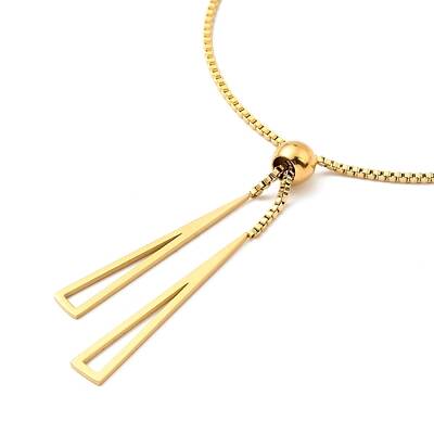 Ion Plating(IP) 304 Stainless Steel Hollow Out Triangle Pendant Lariat Necklaces with Box Chains for Women