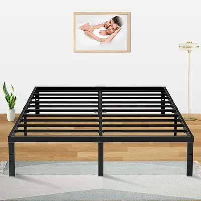 Beautiful furniture-Heavy Duty Queen Platform Bed Frame, Slatted Bed Base 14 Inch Mattress Foundation Bed Frame,12 Inch Under...