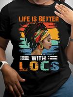 Plus Cartoon Figure & Letter Print Round Neck Tee, Fashion Casual Crew Neck T-Shirt for Daily Holiday Vacation Outdoor Wear, ...