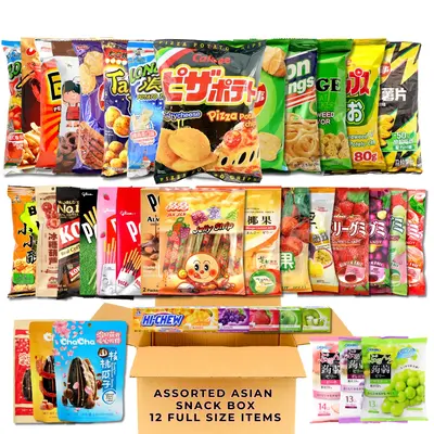 4~6lbs Asian Snack Special Box - Package Weight Included- 12 Full-Size Sweet & Savory items Rice crackers, Candies, Jellies, ...