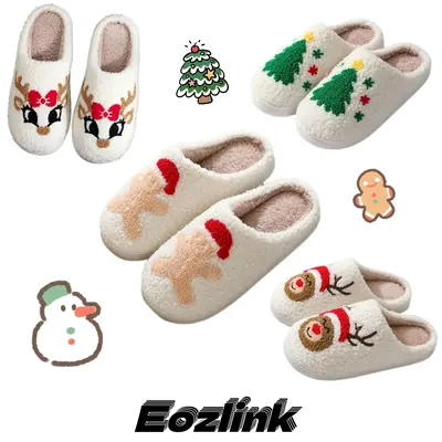 Eozlink Christmas Slippers for Women, Cute Fuzzy Slippers with Non-Slip Sole, Warm and Cozy for Indoor and Outdoor - Walking ...