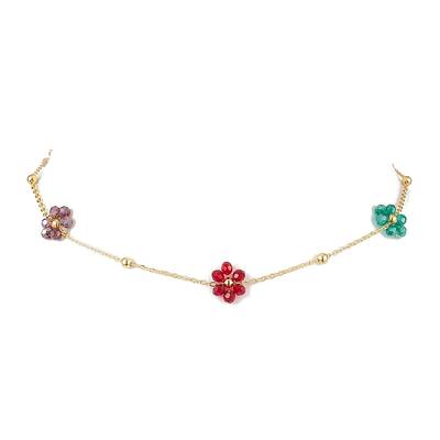 Glass Daisy Flower Beaded Necklace