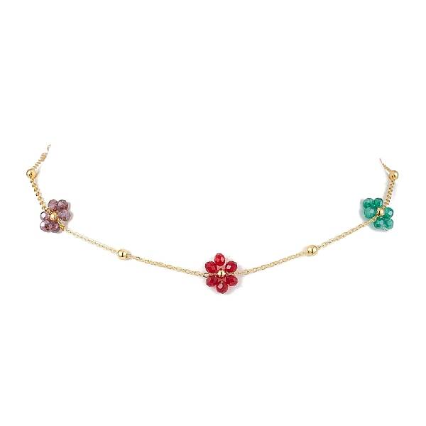 Glass Daisy Flower Beaded Necklace