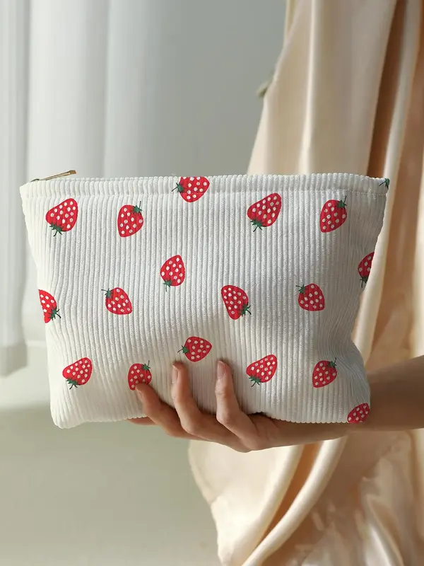Strawberry Pattern Makeup Bag, Lightweight Multi-functional Travel Cosmetic Bag, Zipper Makeup Organizer Pouch, Versatile Sto...