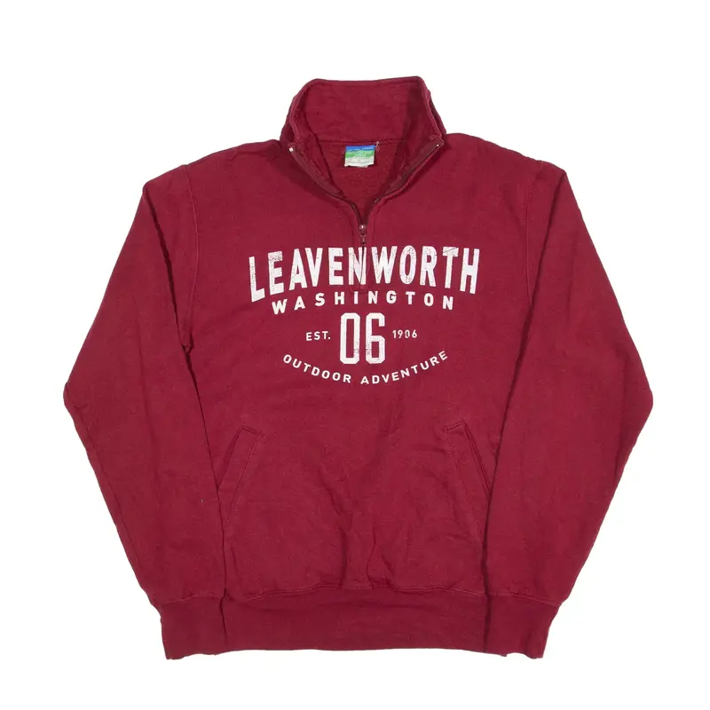 CHAMPION Leaveworth Washington Sweatshirt Red 1/4 Zip Mens S