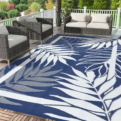 Garvee Reversible Outdoor Patio Rug – Waterproof Plastic Mat, Modern Design, UV & Weather Resistant – Easy Clean, Non-Sli...