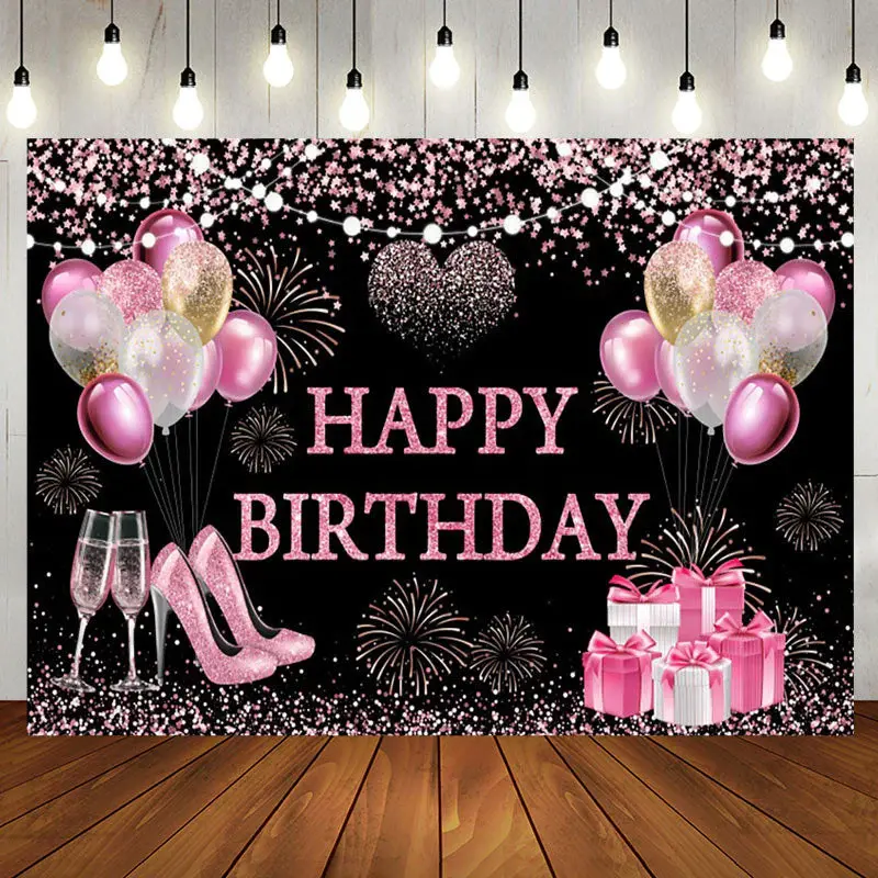 Black Glitter Balloon Gifts Sparkle Birthday Backdrop - Aperturee