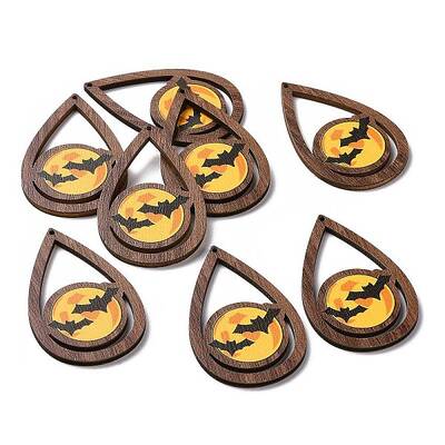 Halloween Theme Single Face Printed Aspen Wood Big Pendants