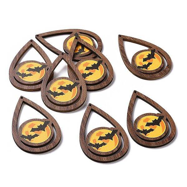 Halloween Theme Single Face Printed Aspen Wood Big Pendants