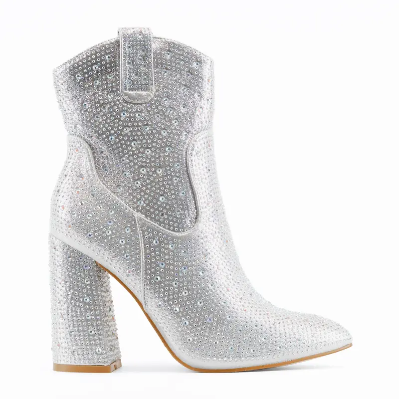 Eclipse - Rhinestone Embellished Block Heel Ankle Boots, All-Over Sparkle Detail, Stylish Winter Footwear, Glamorous for Even...