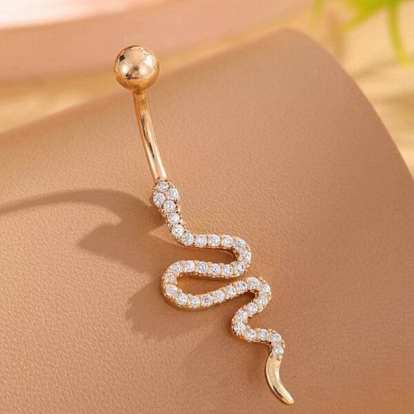 Snake Brass Micro Pave Clear Cubic Zirconia Curved Barbell Belly Rings