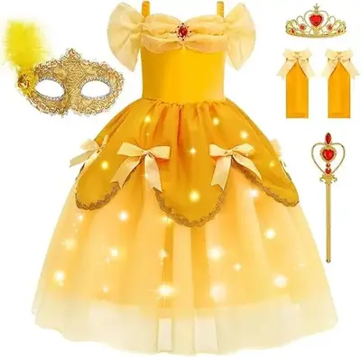 Halloween Gift Light Up Yellow Princess Dress – Glow-in-the-Dark Costume for Girls | Perfect for Halloween, Cosplay & Parti...