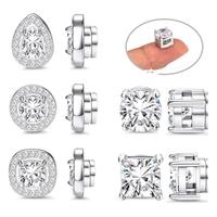 Florideco Stainless Steel Magnetic Stud Earrings for Women Non-piercing CZ Hypoallergenic Clip On Stud Earrings Round Square ...