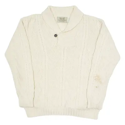 ARAN SWEATER MARKET Mens Cardigan Cream Collared Cable Knit Wool L