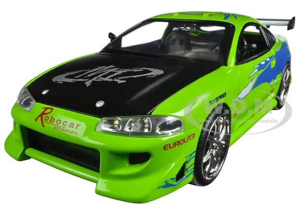 Brian's Mitsubishi Eclipse Green with Black Hood and Graphics The Fast and The Furious (2001) Movie 25 Years of Fast & Fur...