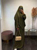 Women's Solid Long Sleeve Abaya & Hijab Set, Modest Fashionable Two-piece Outfits for Women, Abayas for Women, Modern Women's...