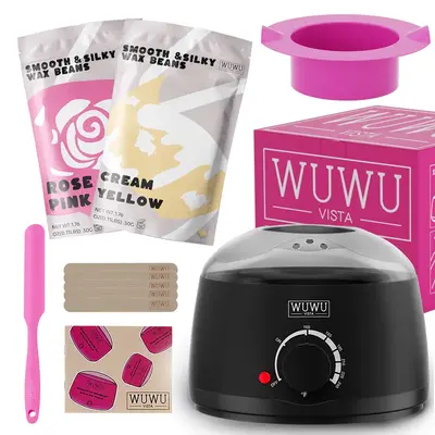 Waxing Kit 11 Items WUWUVISTA Hair Removal Wax Kit With Wax Melt Warmer Waxing Beads For Face,Brazilian,Full Body,Bikini,Sens...