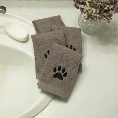 Embroidered Paw Wash Cloth - Set of 4 - Purple