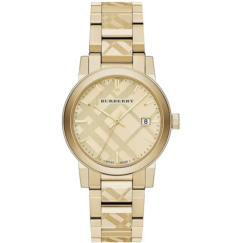 Burberry BU9038 The City Engraved Checked Gold Unisex Watch