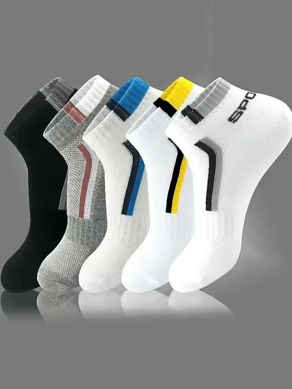 Summer 2024  Men's Colorblock Letter Print Ankle Socks, Multi-pack Comfy Breathable Knit Socks for Daily Wear, Versatile Men...
