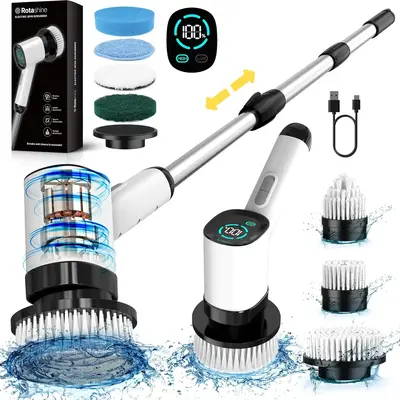 Main Rotashine Electric Spin Scrubber, Cordless Shower Scrubber, Bigger Cleaning Brush, IPX7 Waterproof, With 7 Replaceable B...