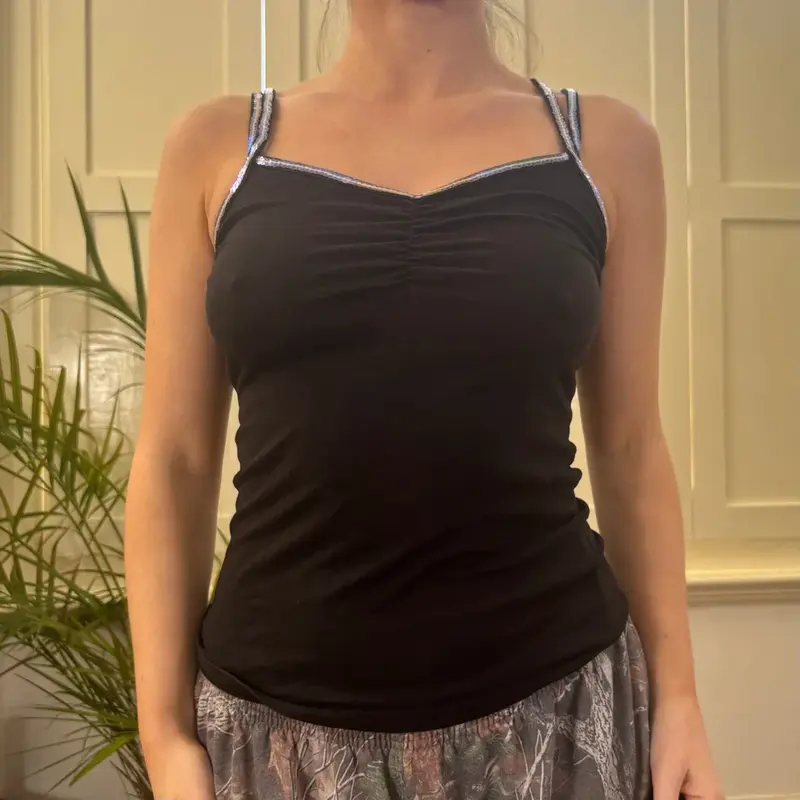 Motivi Cami Top - Medium Black Cotton Blend