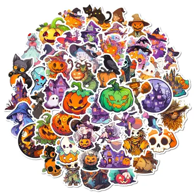 Halloween Sticker, 50pcs Graffiti Stickers Ghost Witch Bat Carnival Stickers, Vinyl Stickers, Pumpkin Sticker for Mobile Cas...