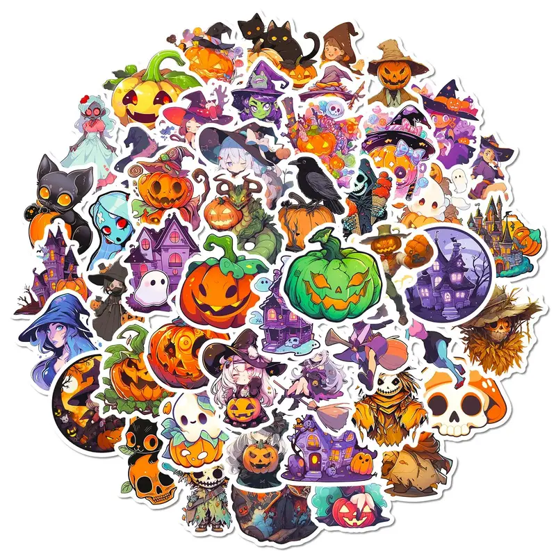 Halloween Sticker, 50pcs Graffiti Stickers Ghost Witch Bat Carnival Stickers, Vinyl Stickers, Pumpkin Sticker for Mobile Cas...