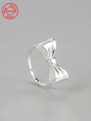 S925 Sterling Silver Cute Bowknot Design Cuff Ring, Fashion Accessories for Women & Girls, Trendy All-match & Exquisite Jewel...