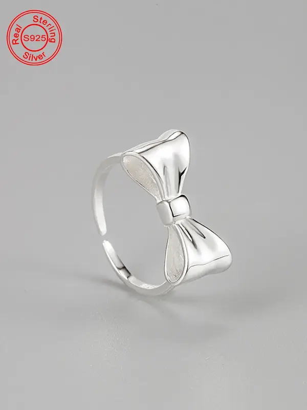 S925 Sterling Silver Cute Bowknot Design Cuff Ring, Fashion Accessories for Women & Girls, Trendy All-match & Exquisite Jewel...