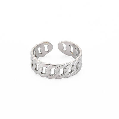 Non-Tarnish 304 Stainless Steel Curb Chain Open Cuff Ring for Women