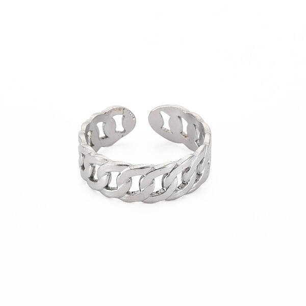 Non-Tarnish 304 Stainless Steel Curb Chain Open Cuff Ring for Women