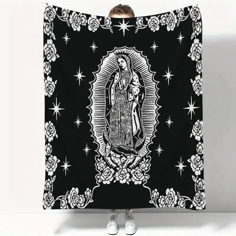 Virgin Mary Print Blanket, Soft Warm Napping Throw Blanket, Air-conditioned Room Blanket for Sofa, Bed, Living Room, Office, ...
