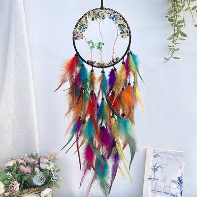 Iron & Woven Web/Net with Feather Pendant Decorations